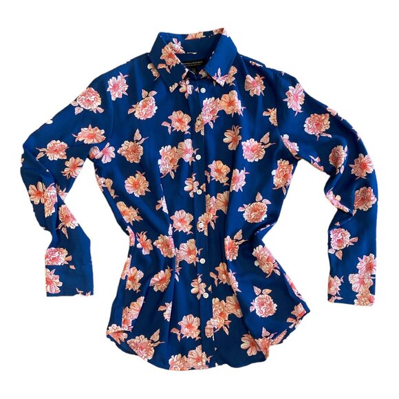 Banana Republic Floral Long Sleeve Button Up Blouse Blue & Pink Women's Size XS - Picture 1 of 6